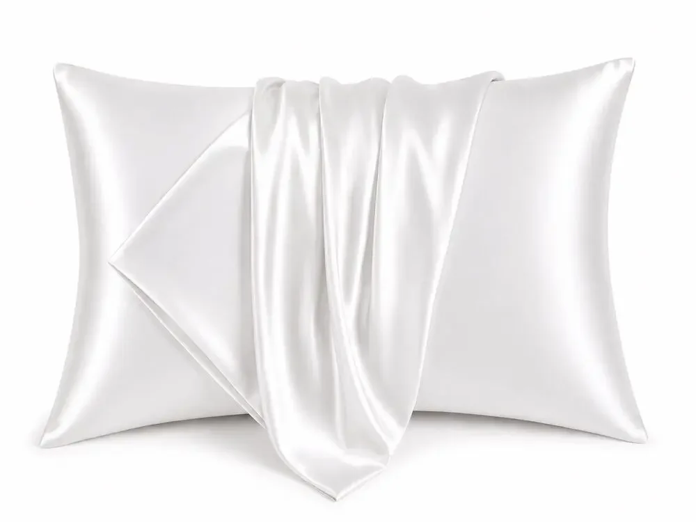 NEW Pair of Satin Pillowcases White Soft Silky Envelope Closure